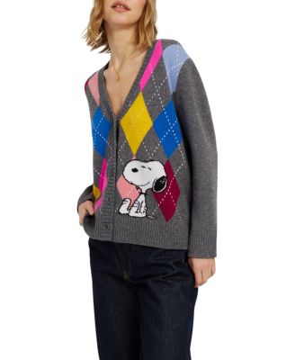  Women's Wool-Cashmere Snoopy Argyle Cardigan