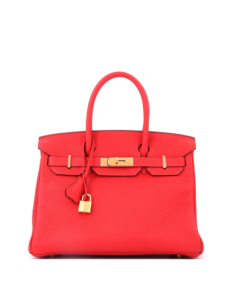 Pre-Owned HERMES Birkin 30 Handbag Red Clemence with Gold Hardware