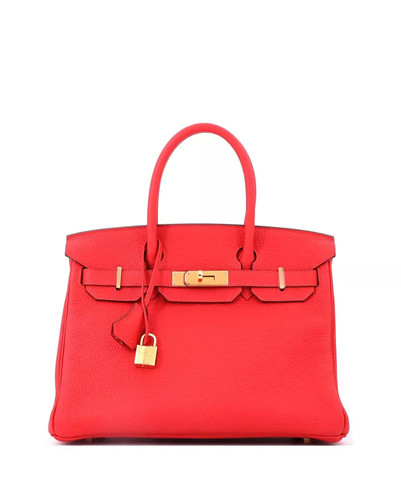 Pre-Owned HERMES Birkin 30 Handbag Red Clemence with Gold Hardware