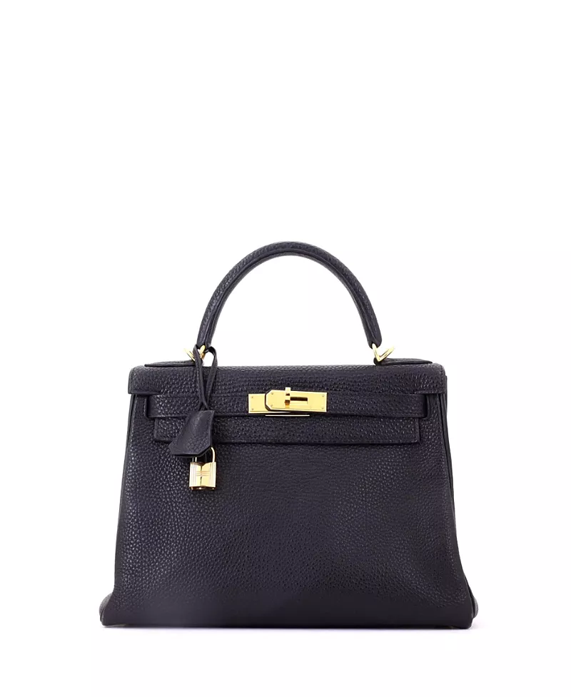 Pre-Owned HERMES Kelly 28 Handbag Black Togo with Gold Hardware