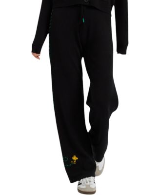  Women's Wool-Cashmere Peanuts Stripe Wide Leg Track Pants