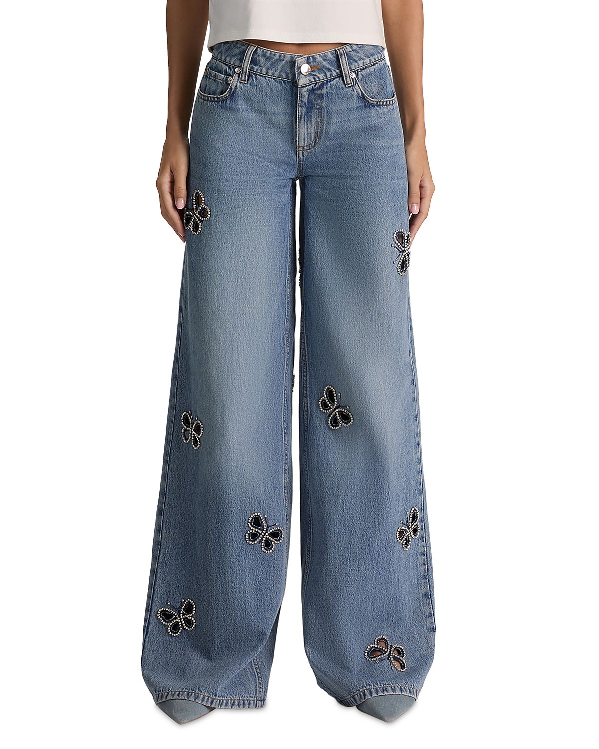 Alice and Olivia Amazing Low Rise Embellished Cutout Jeans