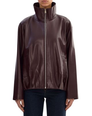 Denita Faux Leather Oversized Bomber Jacket