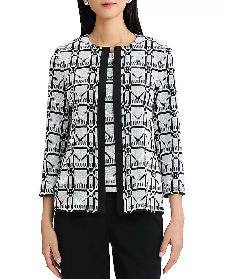 Ming Wang Monochrome Geometric Knit Jacket
