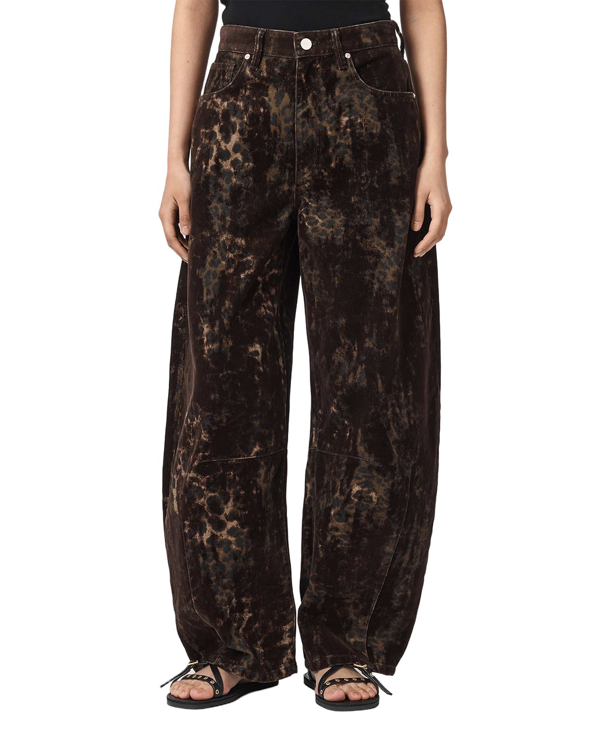 Jett Flock High Rise Barrel Jeans in Leppo Brown