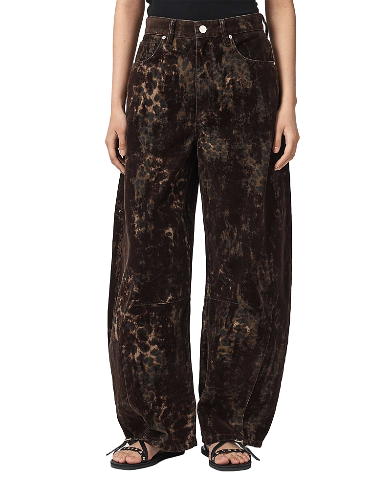 Allsaints Jett Flock High Rise Barrel Jeans in Leppo Brown
