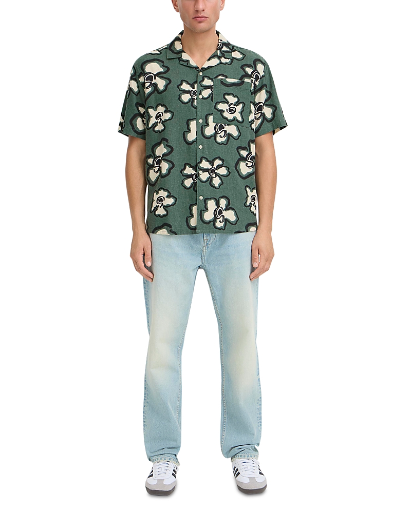 Solid Solid! Linen Printed Short Sleeve Button Up Shirt