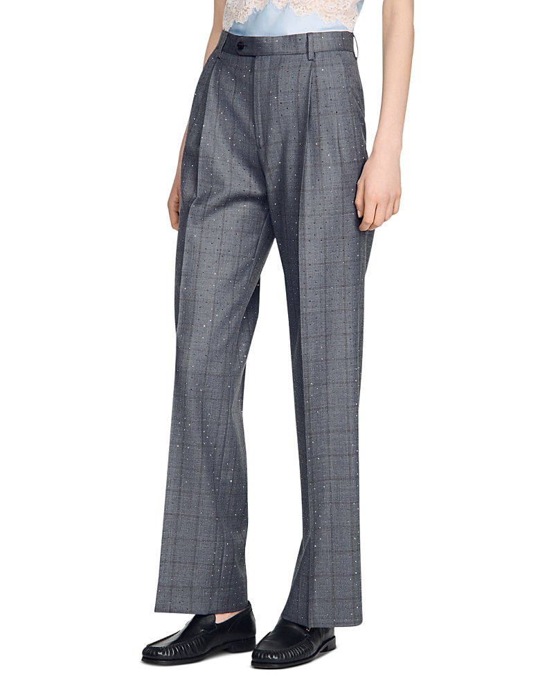 Sandro Rhinestone Check Wool Pants