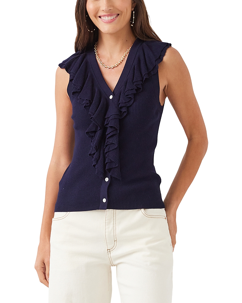 Karen Kane Sleeveless Ruffle V Neck Sweater
