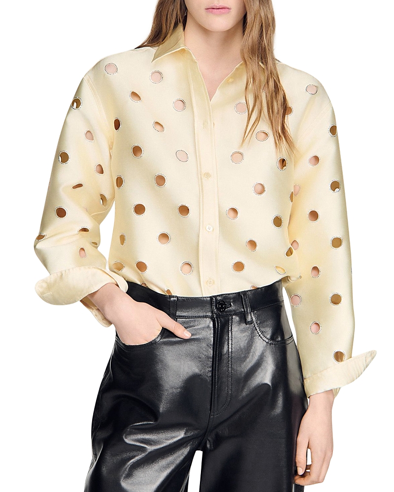 Sandro Openwork Rhinestone Shirt