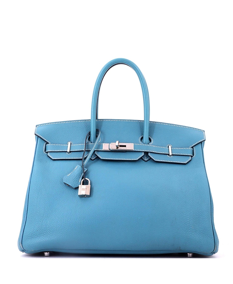Pre-Owned HERMES Birkin 35 Handbag Blue Togo with Palladium Hardware