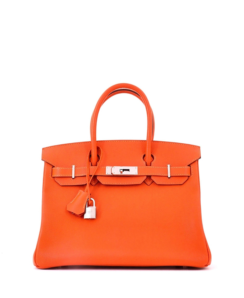 Pre-Owned HERMES Birkin 30 Handbag Orange Epsom with Palladium Hardware