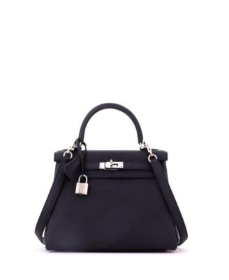 Kelly 25 Handbag Black Togo with Palladium Hardware