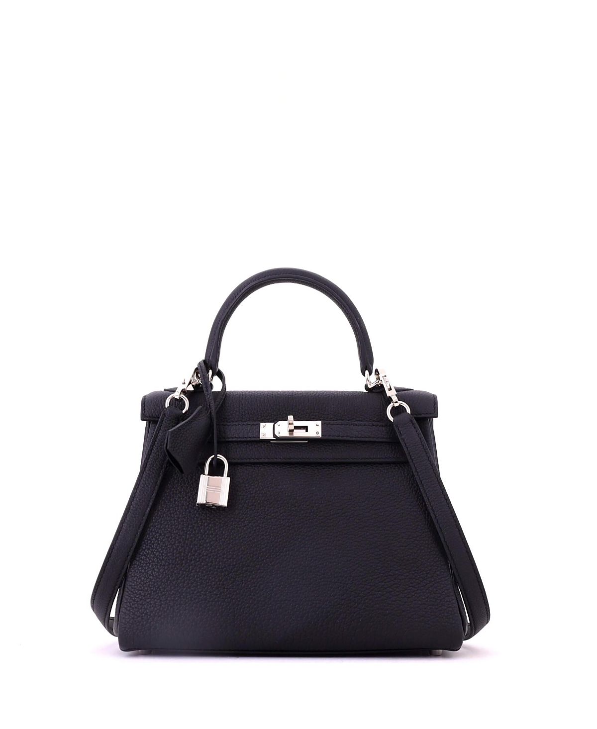 Pre-Owned HERMES Kelly 25 Handbag Black Togo with Palladium Hardware