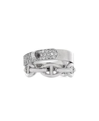 Kelly Double Tour Ring 18K White Gold with Pave Diamonds