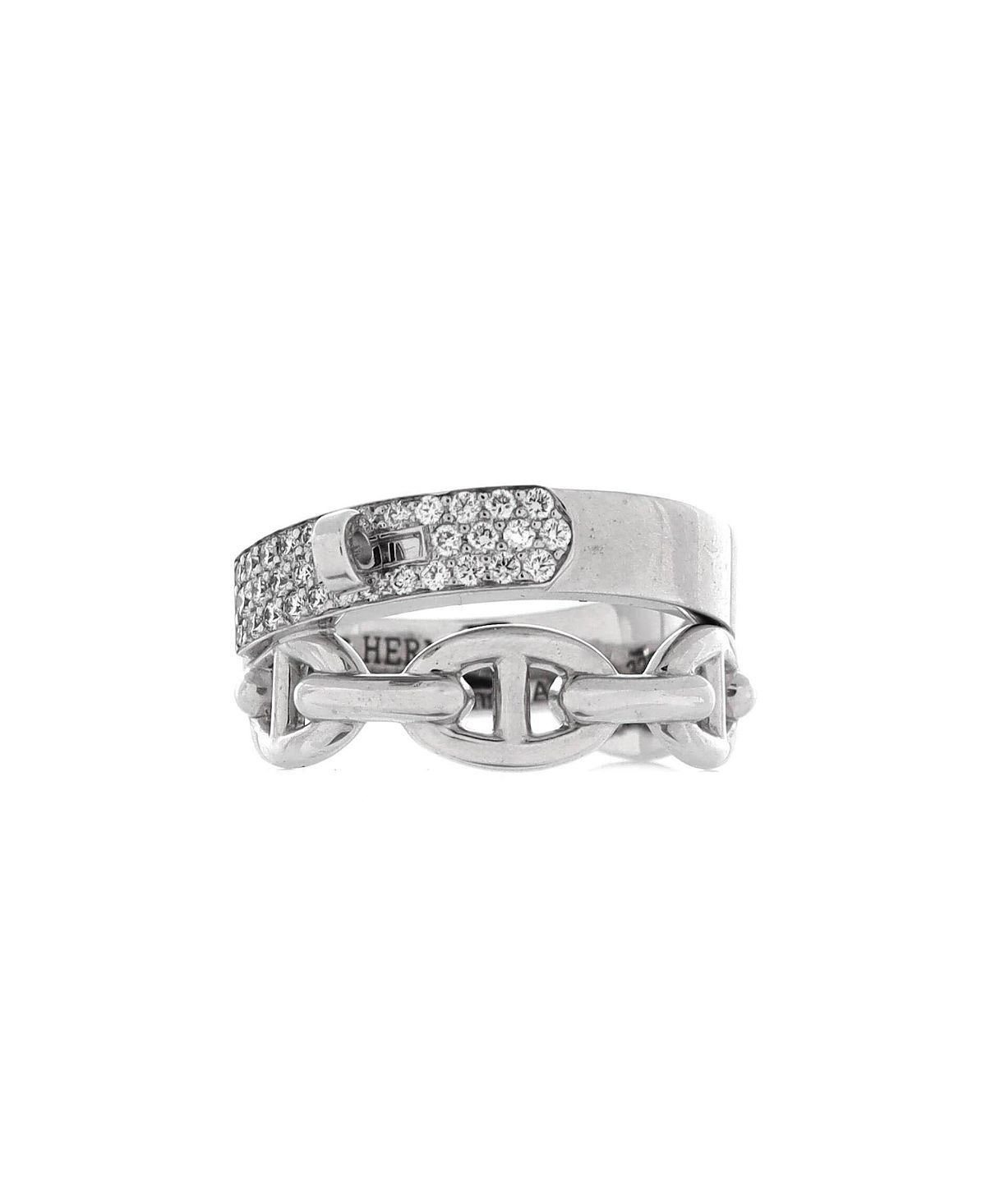 Pre-Owned HERMES Kelly Double Tour Ring 18K White Gold with Pave Diamonds
