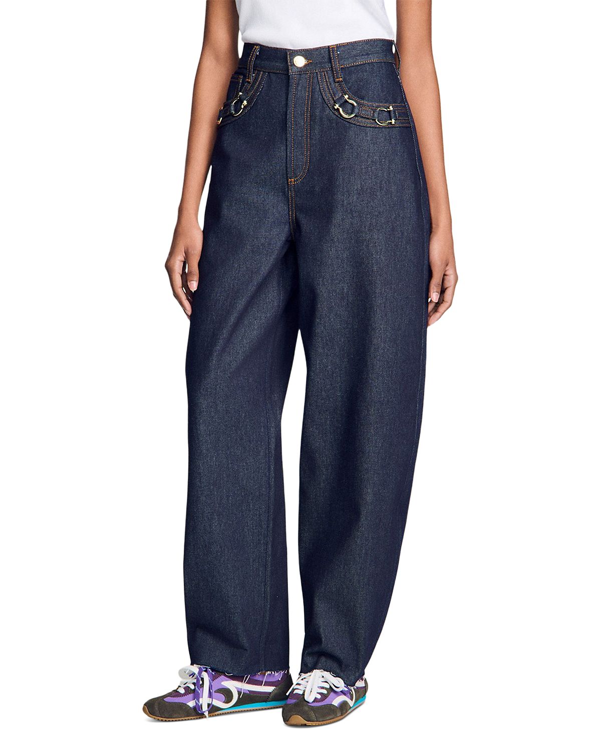 Sandro Kaja High Rise Metal Bit Barrel Jeans