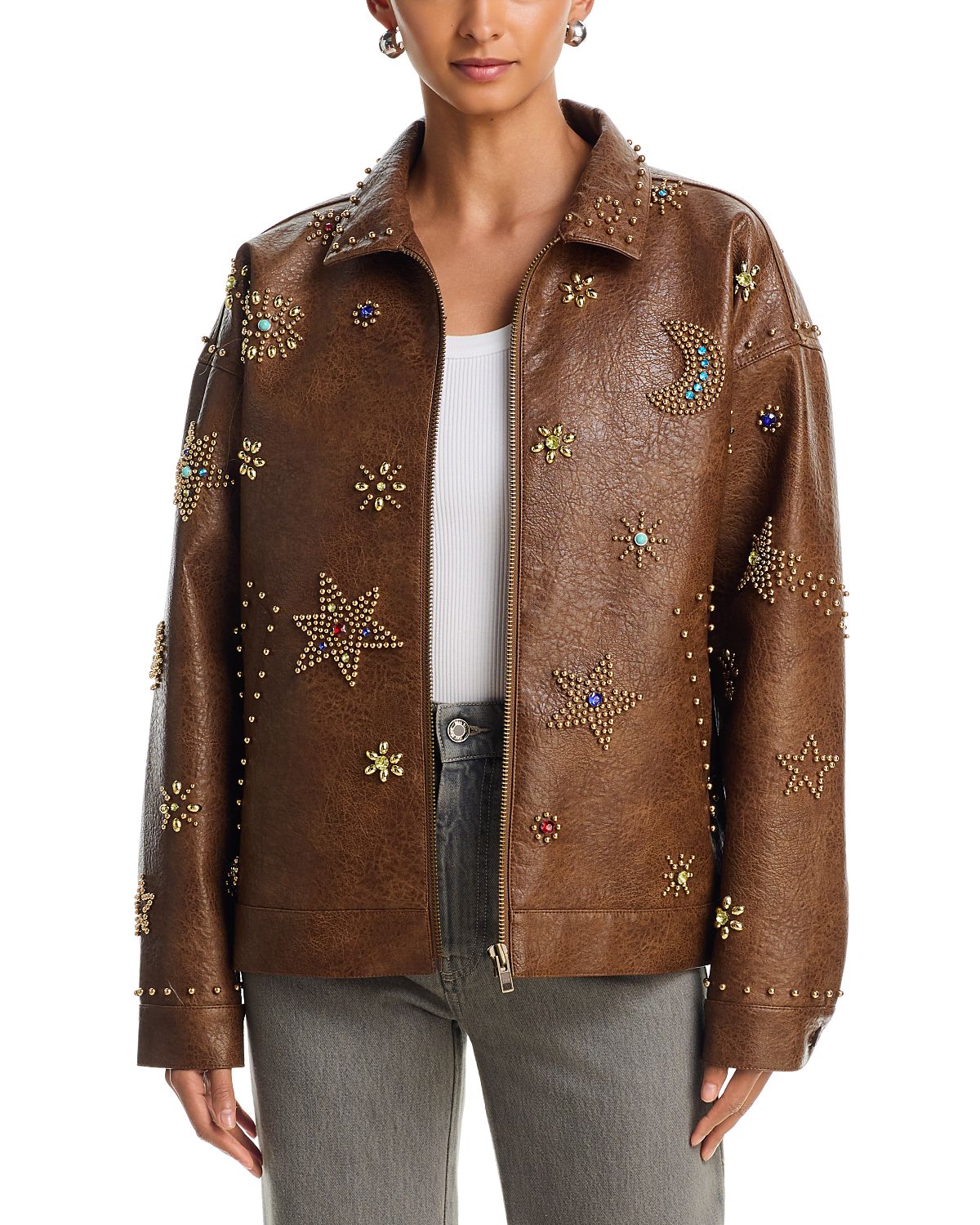 Mother The Zip It Studded Faux Leather Jacket