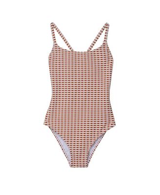 Girls' Forever Gingham Textured Criss Cross Back Adjustable One Piece - Little Kid, Big Kid
