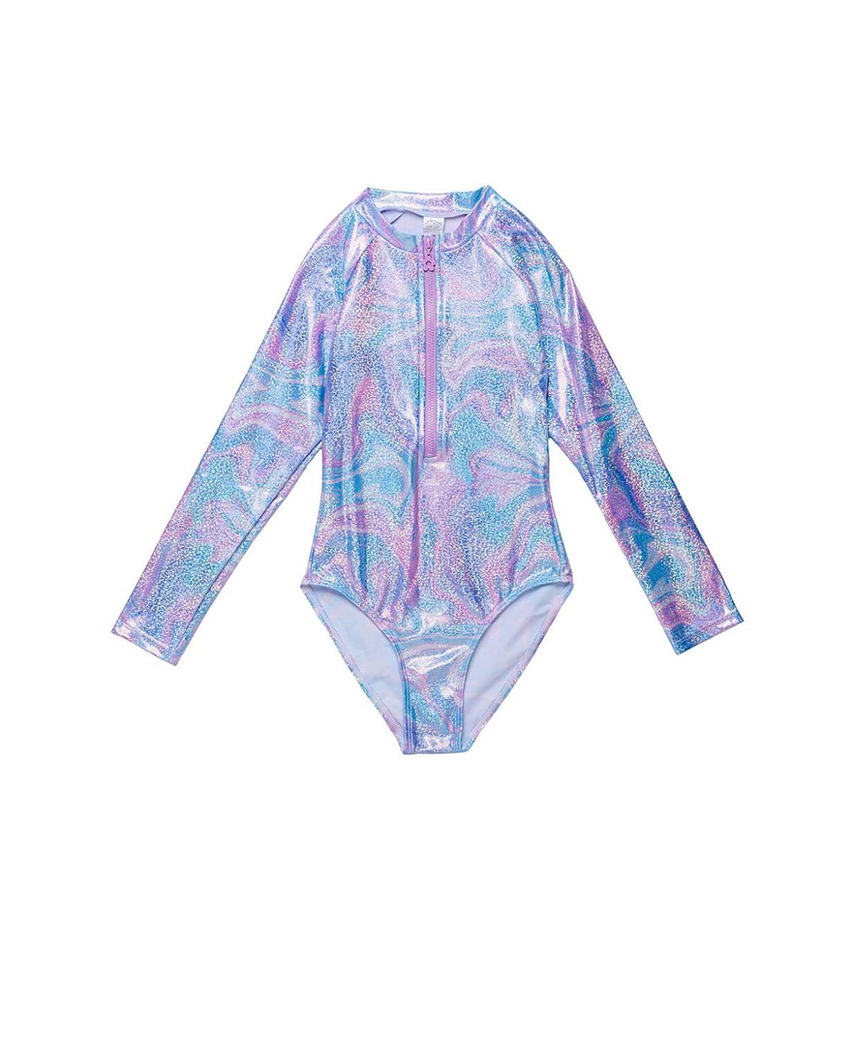 Gottex Kids Girls' Marble Sparkle Long Sleeve Zip Front One Piece - Little Kid, Big Kid