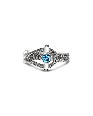 Sterling Silver Icon Swiss Blue Topaz Halo Woven Ring