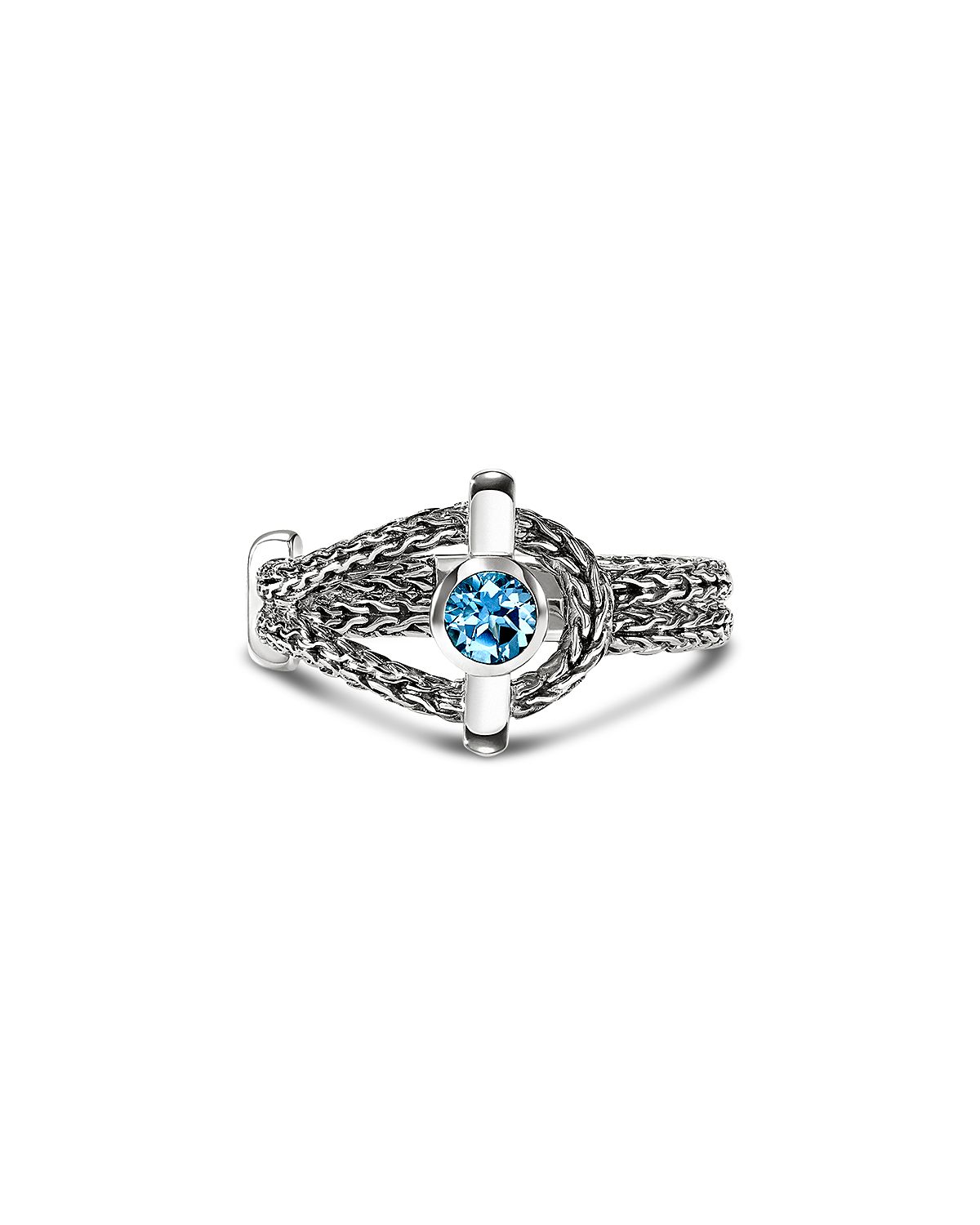 John Hardy Sterling Silver Icon Swiss Blue Topaz Halo Woven Ring