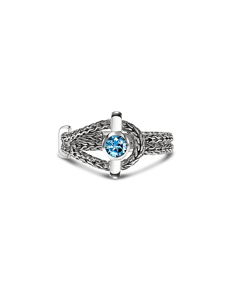 John Hardy Sterling Silver Icon Swiss Blue Topaz Halo Woven Ring