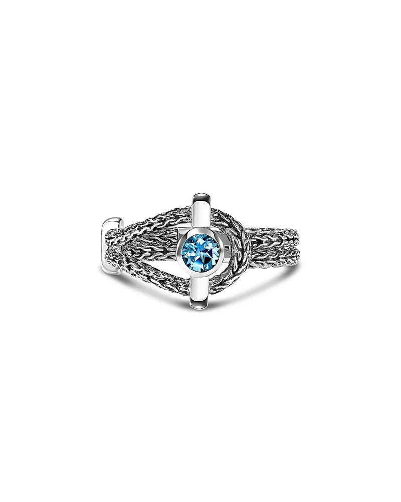 John Hardy Sterling Silver Icon Swiss Blue Topaz Halo Woven Ring