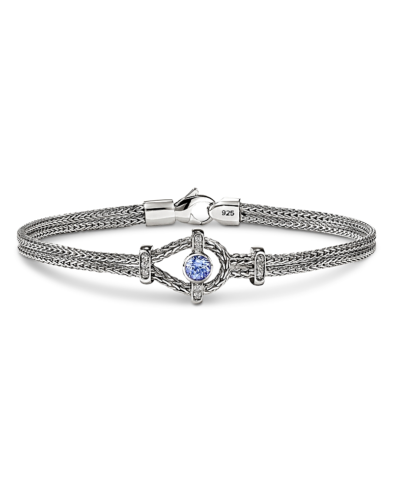 John Hardy Sterling Silver Icon Tanzanite & Diamond Double Woven Link Bracelet