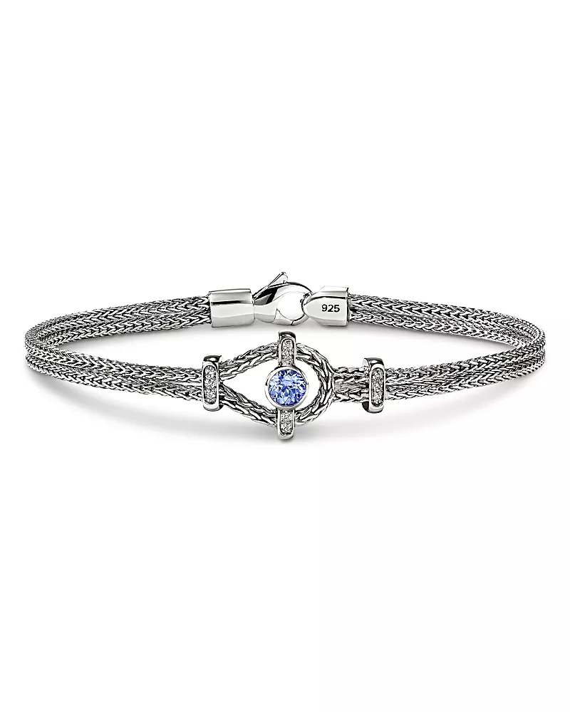 John Hardy Sterling Silver Icon Tanzanite & Diamond Double Woven Link Bracelet