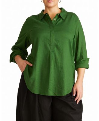  Women's Plus Elbe Popover Stretch Linen Shirt