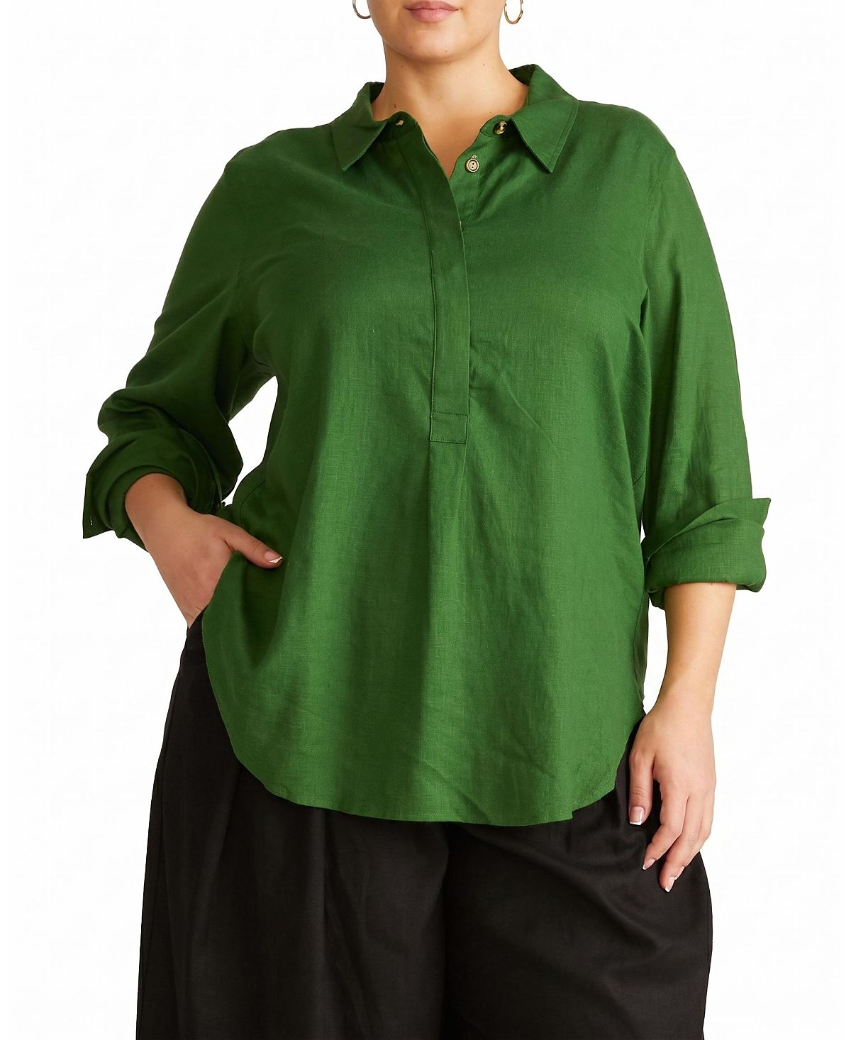 Universal Standard Women's Plus Elbe Popover Stretch Linen Shirt