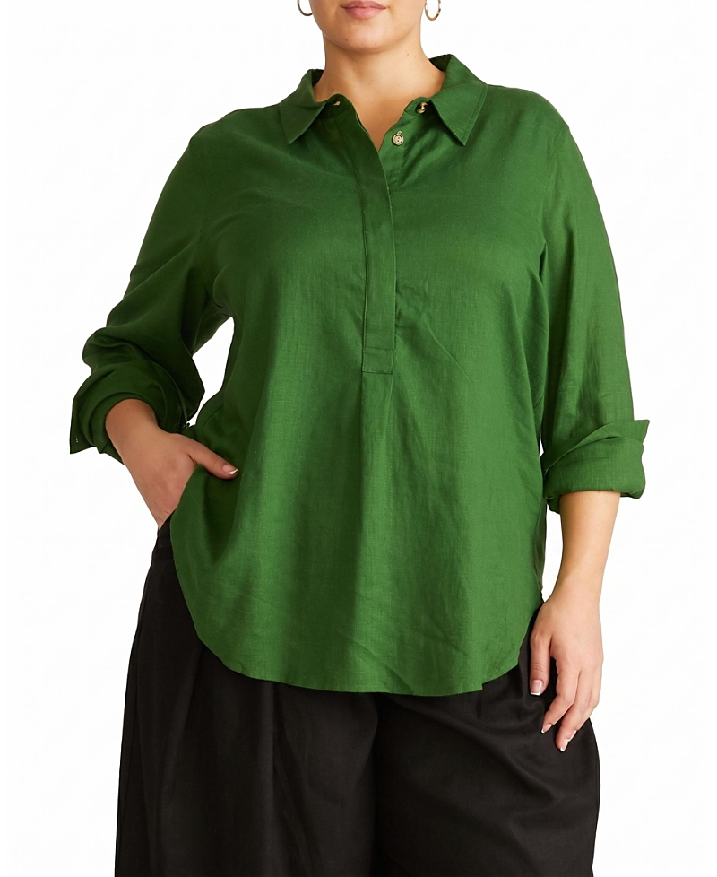 Universal Standard Women's Plus Elbe Popover Stretch Linen Shirt