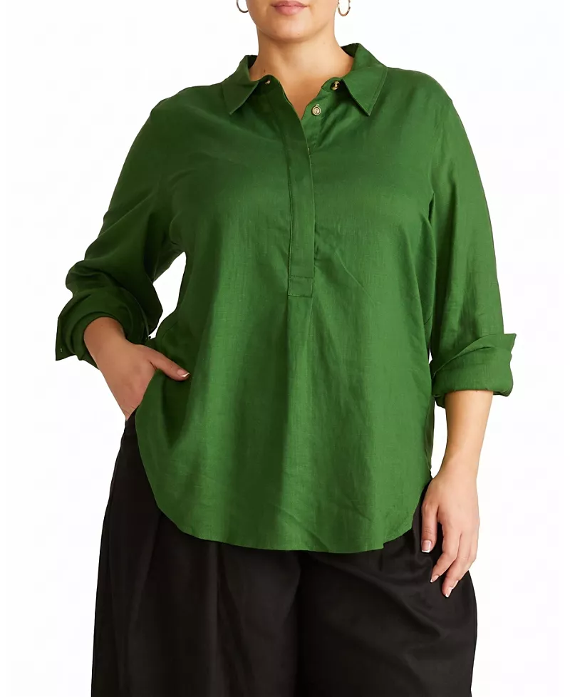 Universal Standard Women's Plus Elbe Popover Stretch Linen Shirt
