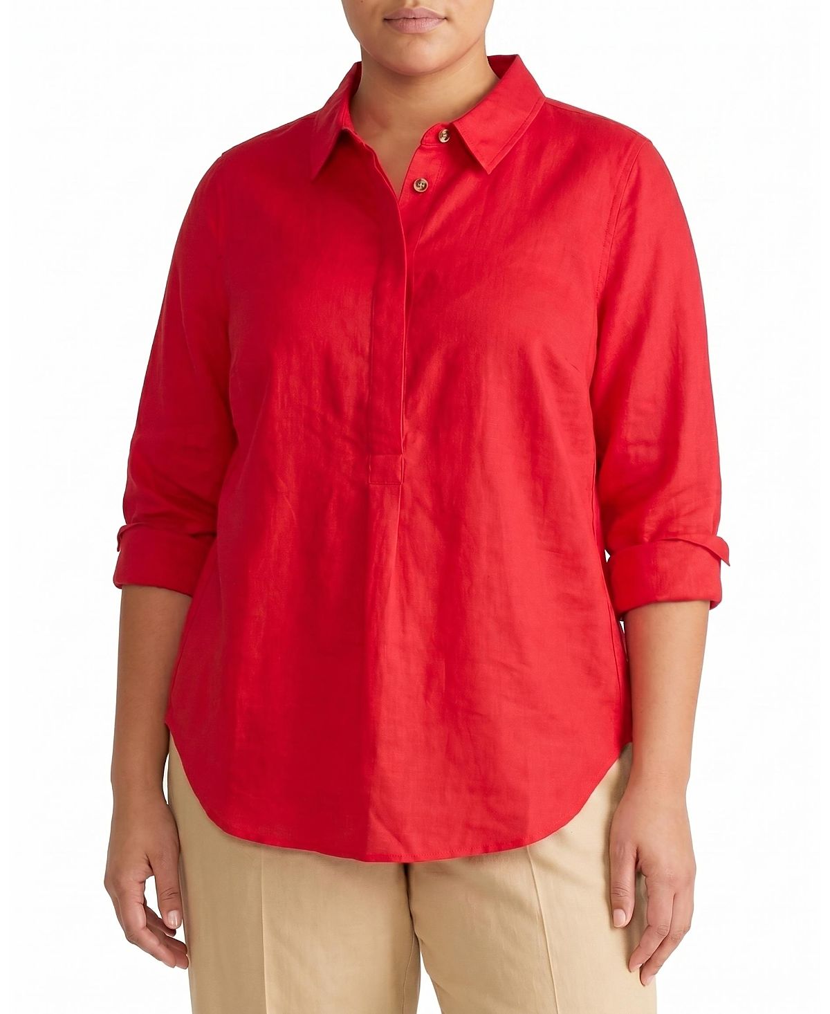 Universal Standard Women's Plus Elbe Popover Stretch Linen Shirt