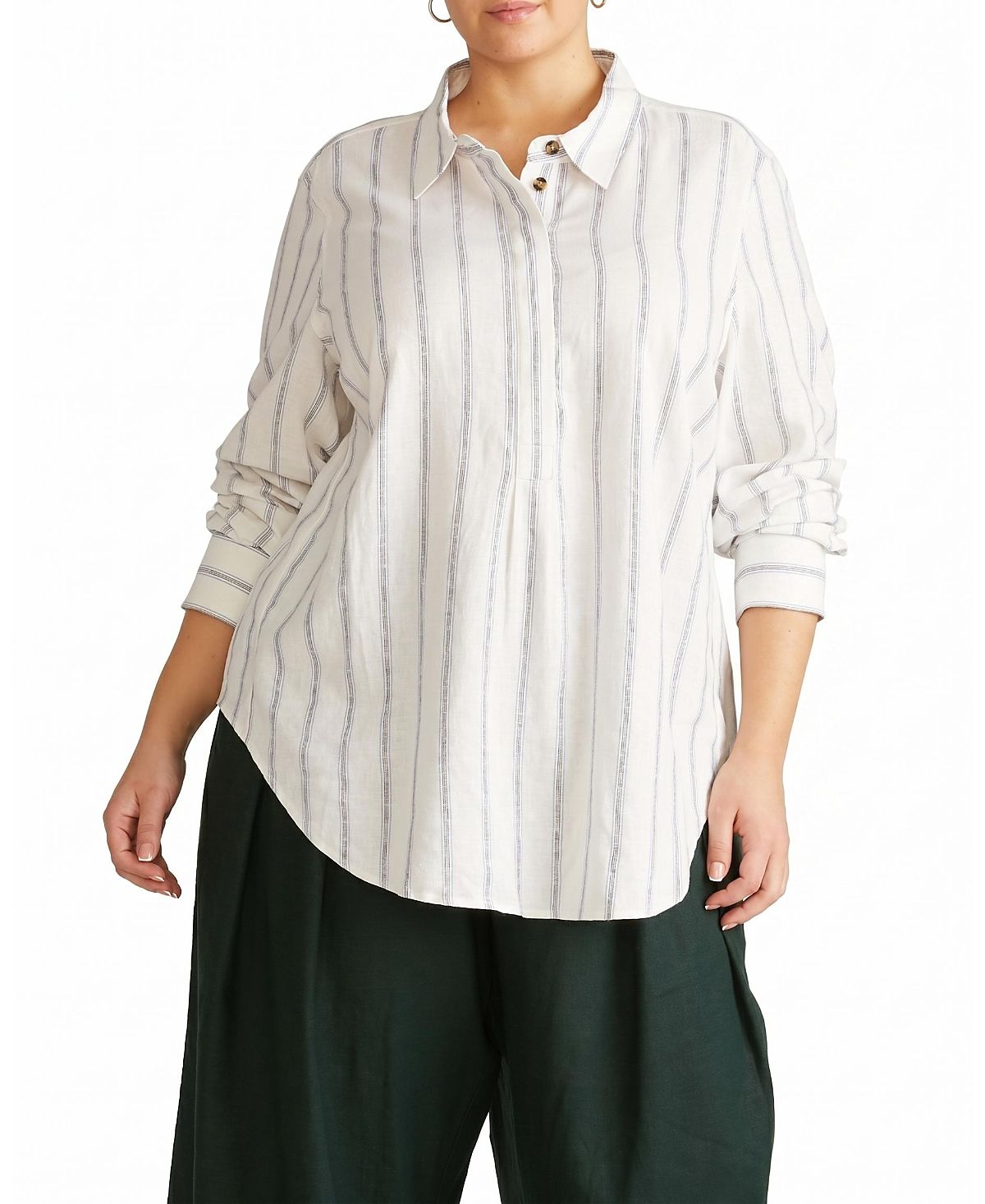 Universal Standard Women's Plus Elbe Popover Stretch Linen Shirt