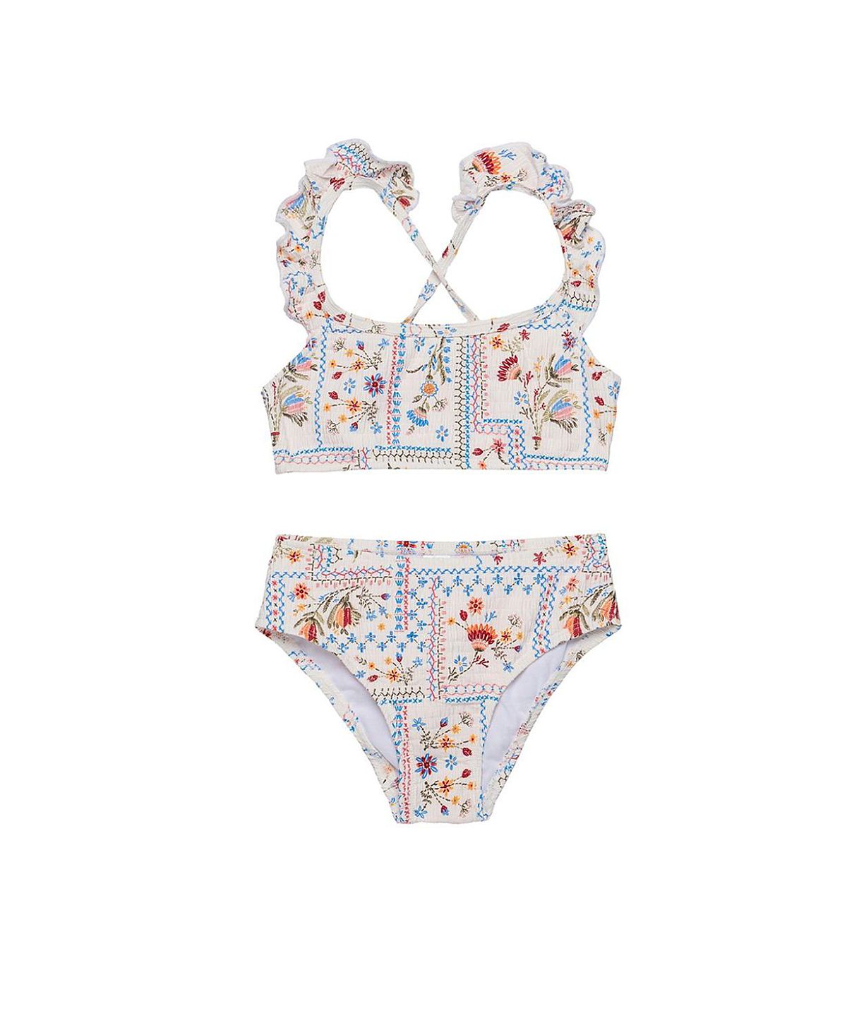 Gottex Girls' Floral Soul Textured Scoop Neck Ruffle Swim Set - Little Kid, Big Kid
