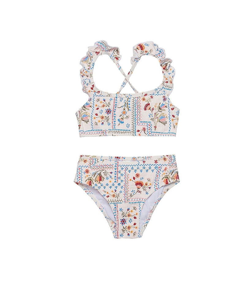 Gottex Girls' Floral Soul Textured Scoop Neck Ruffle Swim Set - Little Kid, Big Kid