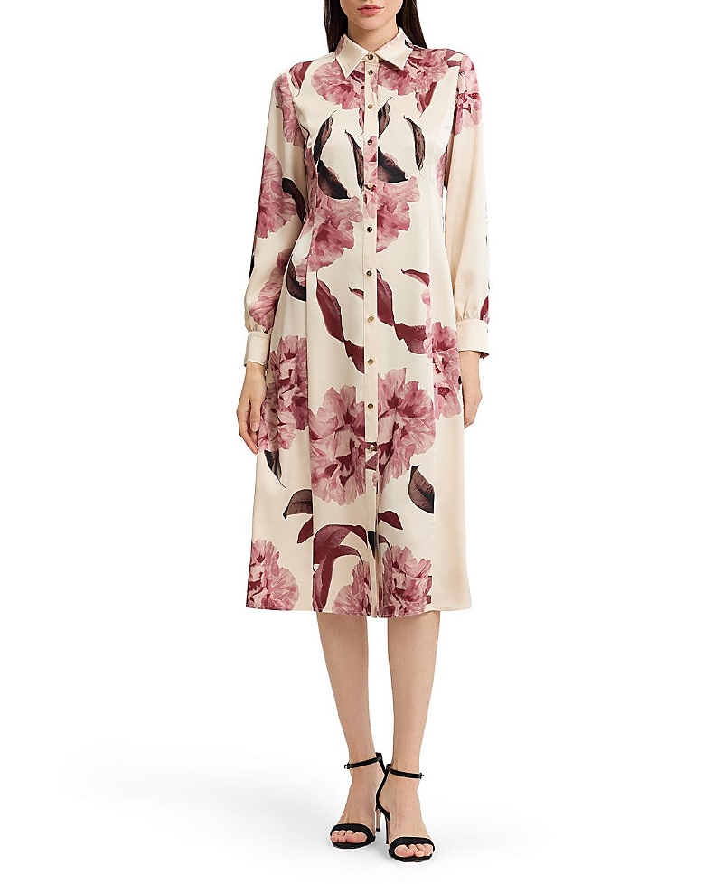 Misook Floral Crepe de Chine Midi Shirtdress