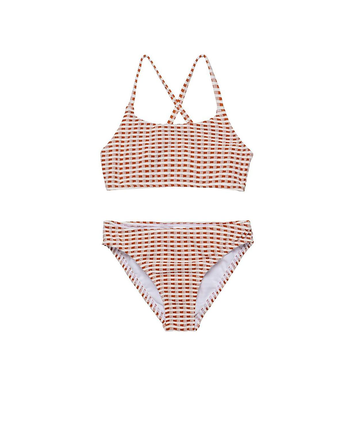 Gottex Kids Girls' Forever Gingham Textured Criss Cross Strap Swim Set - Little Kid, Big Kid