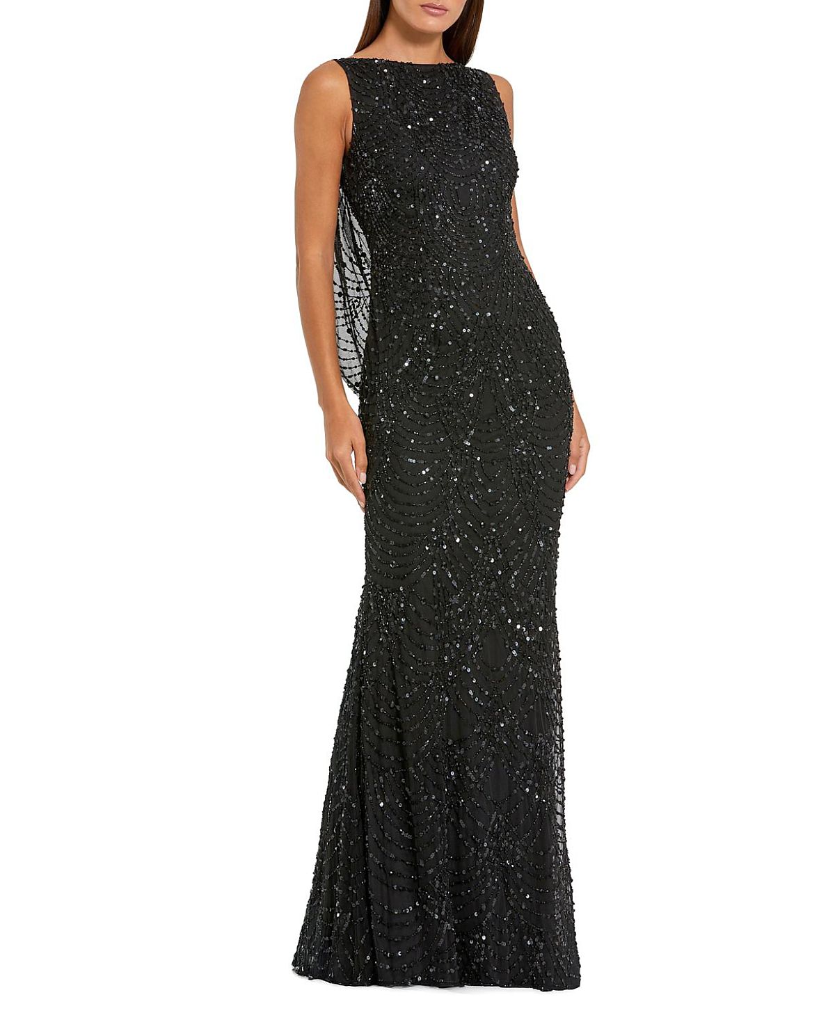 Mac Duggal Sleevless Cowl Back Gown With Draped Beading