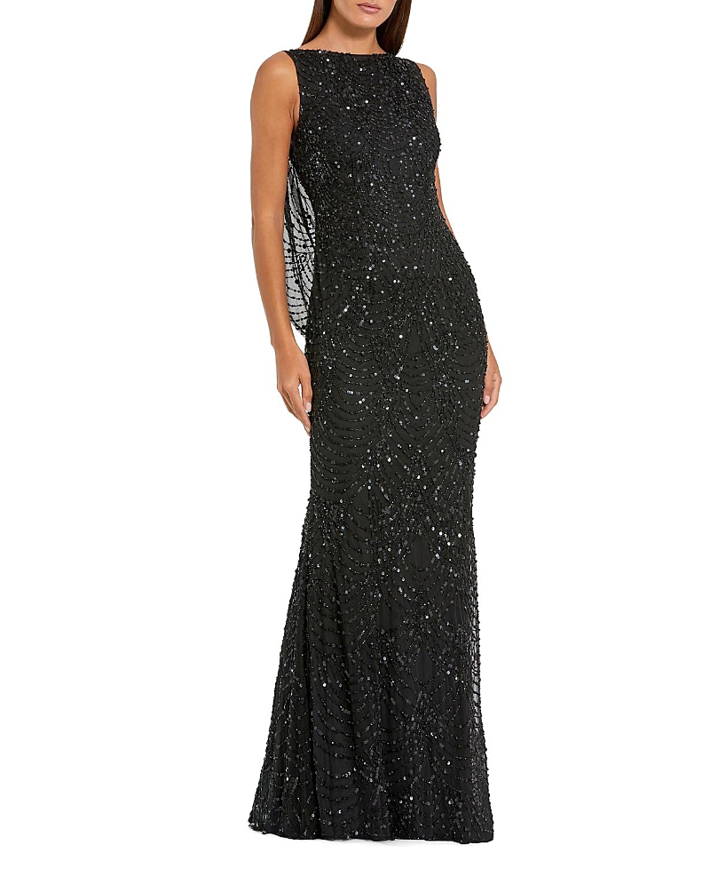 Mac Duggal Sleevless Cowl Back Gown With Draped Beading