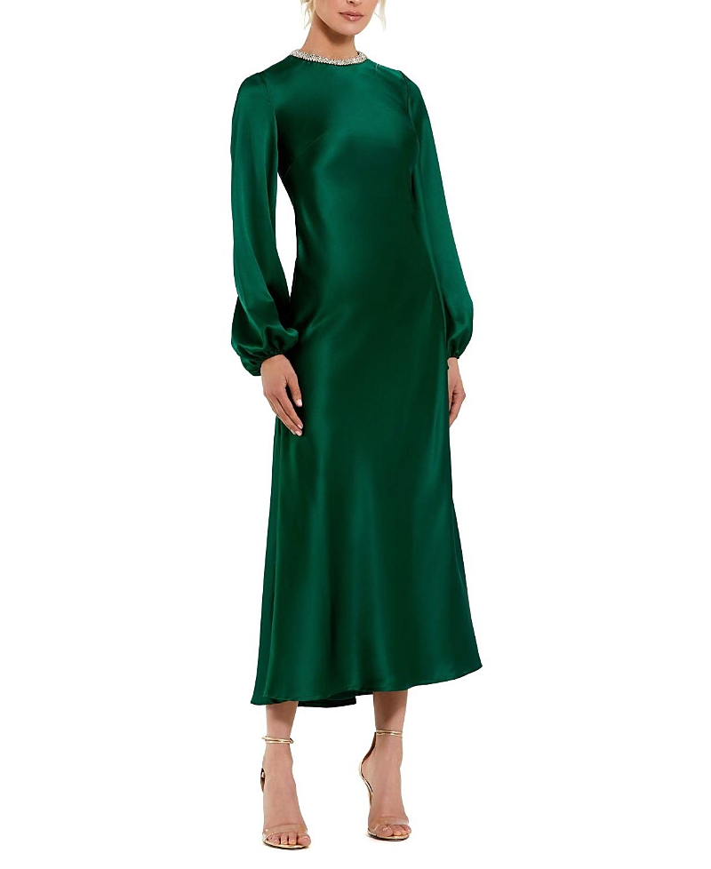Mac Duggal Petite High Neck Long Sleeve Crystal Detail Dress