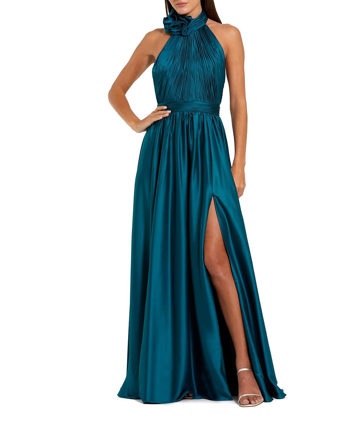 Mac Duggal Soft Tie Halter Neck High Slit Gown