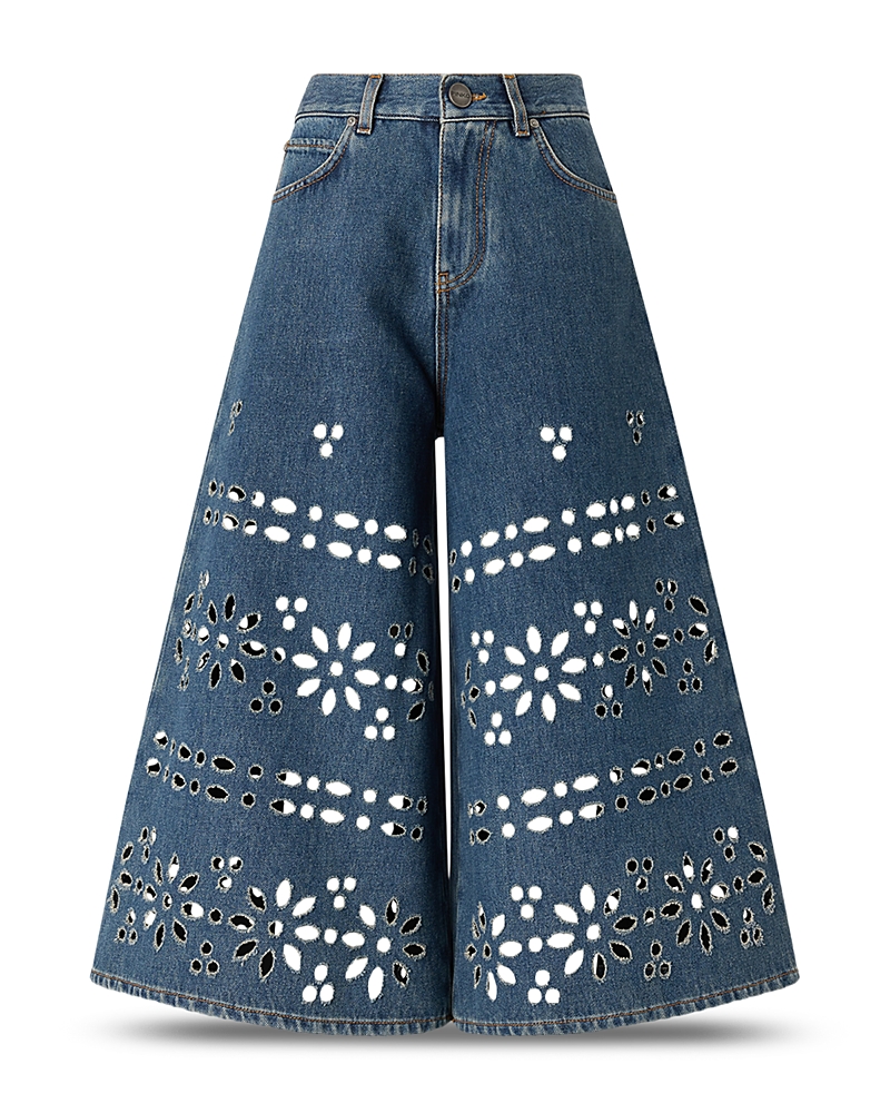 Pinko Burkina Bermuda Sangallo Laser High Rise Wide Leg Jeans in Pj1