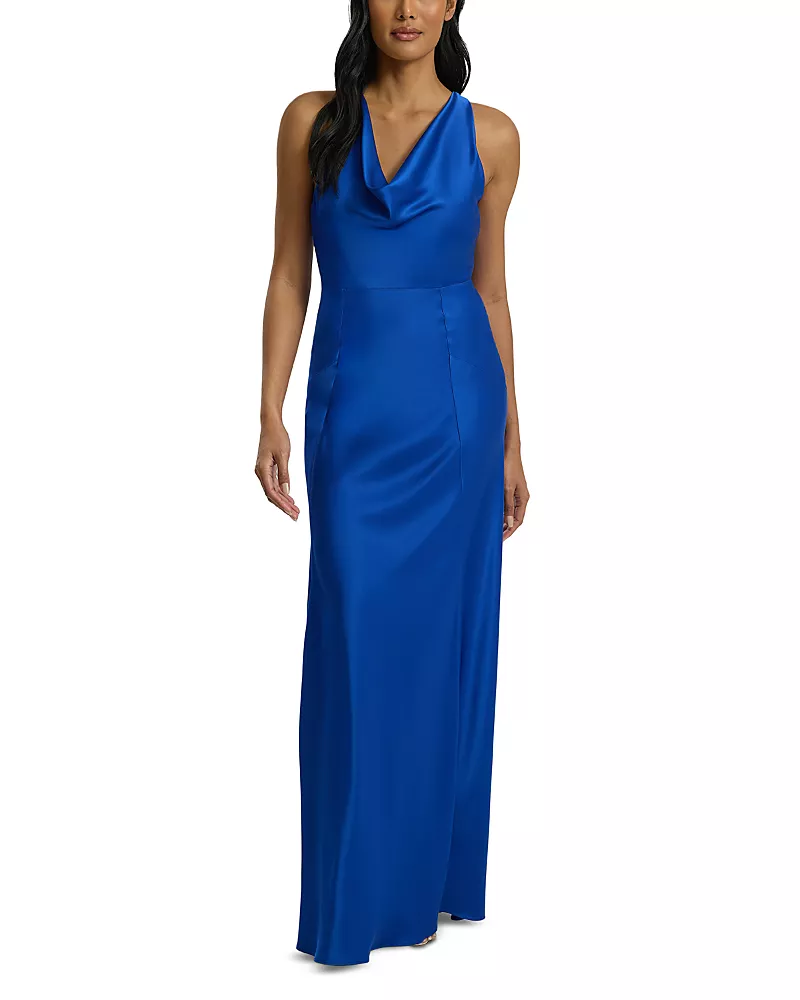 St. John Liquid Satin Cowl Neck Dress