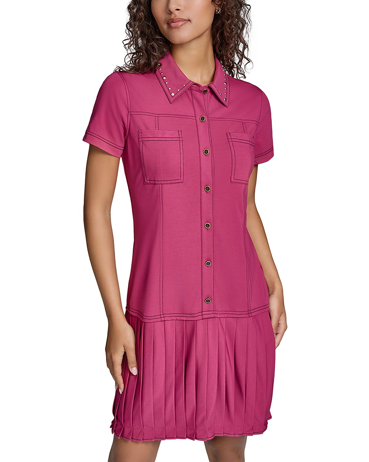 Karl Lagerfeld Paris Button Front Pleated Dress