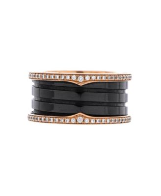  B.Zero1 Three Band Ring 18K Rose Gold and Ceramic with Diamonds
