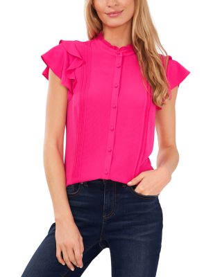 CeCe Pintucked Button Front Blouse