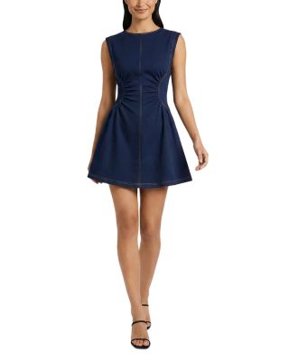 Side Gathered Denim Mini Dress
